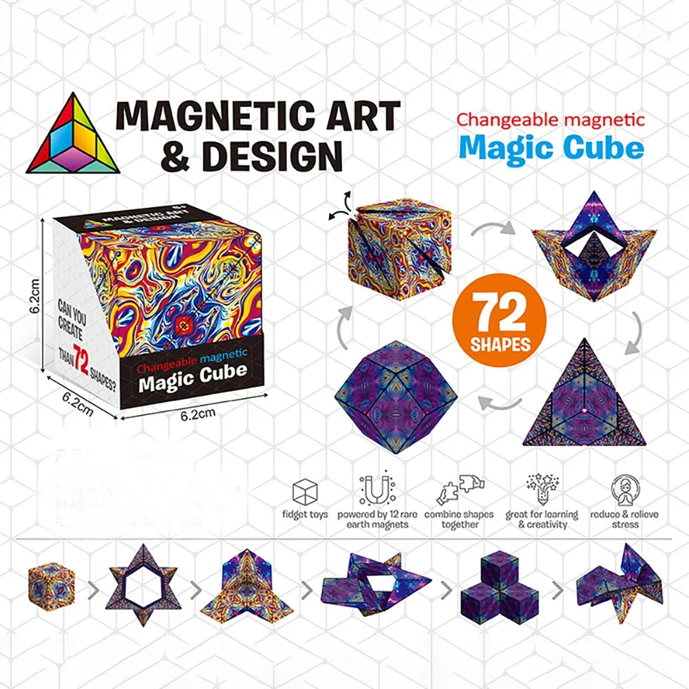 3D Magnetic Geometric Cube – Variable Shape Puzzle for Kids, Stress Relief, and Brain Training – Fun Decompression Toy for All Ages